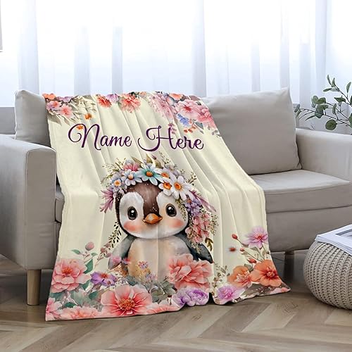 Miniatura 179 de Manta personalizada con diseño de jirafa y elefante, manta de franela suave, acogedora y ligera con nombre para sofá, cama, sofá, regalo, unisex