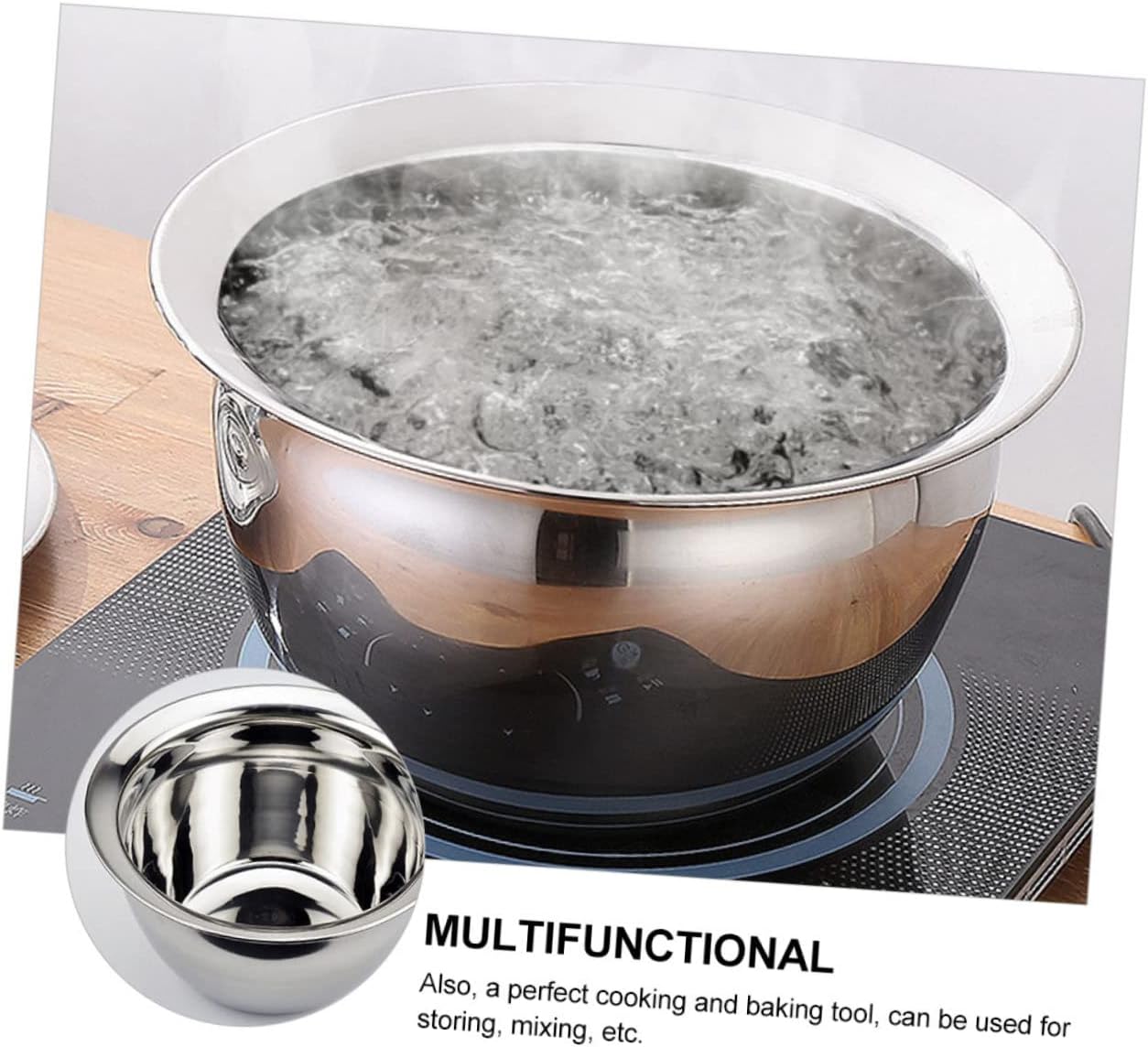 PRETYZOOM 1piece Stainless Steel Oil Drum Salad Bowl Capacity Smooth Rim Mixing Bowl Kitchen Use