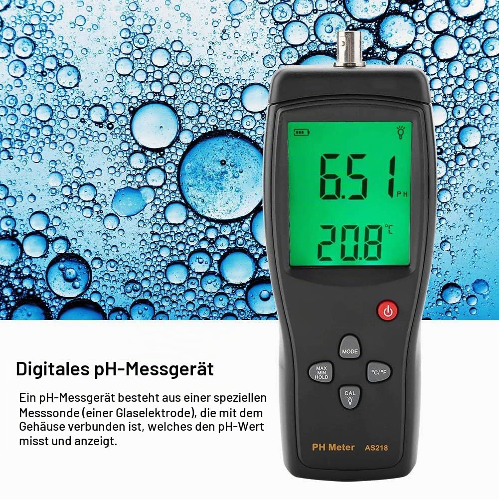 Digitales PH Messgerät Walfront Smart Sensor AS218 Digitales PH Meter Qualitätswassertest 0, 00~14, 00 Feuchtemessgerät mit Aufbewahrungsbox und Sonde
