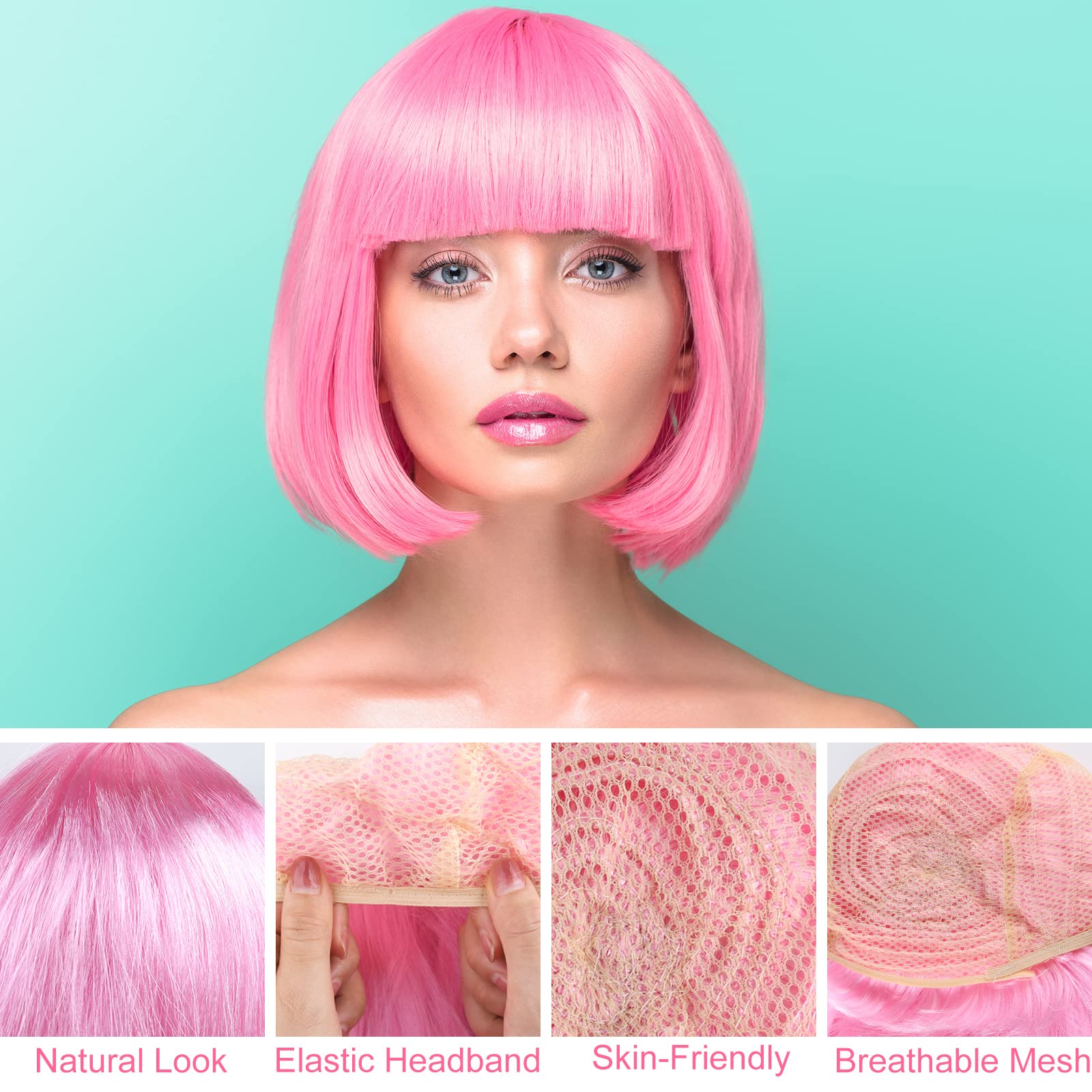 PLULON 28 Pieces Party Wigs and Sunglass Set, Neon Short Bob Wig Sunglass Pack Costume Colorful Cosplay Wig Daily Party Hairpieces for Bachelorette Neon Party Favors, Halloween and Decorations