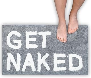 Get Naked Bath Mat - Gray Get Naked Rug - Shower Curtain Set - Funny Bathroom Decor Signs - Grey Bathroom Rugs - Cute Fun Bath Mat - Cool Bathroom Stuff - Light Gray Bathroom Accessories - Washable