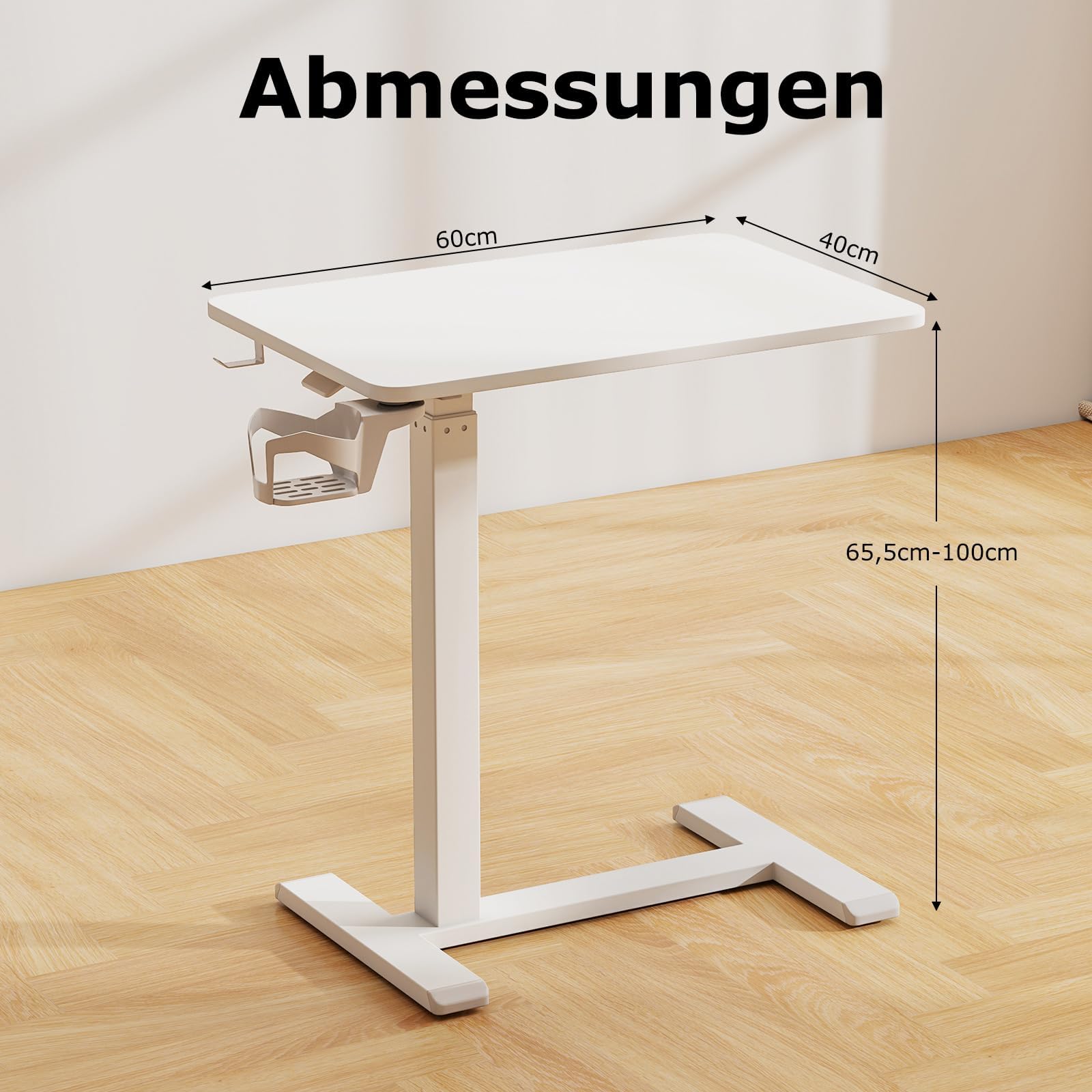 FANTASK Mesa de enfermería con Soporte para Vasos y Ganchos, Mesa Auxiliar, Mesa Auxiliar con Ruedas Ocultas para Camas de enfermería y enfermería (Blanco)