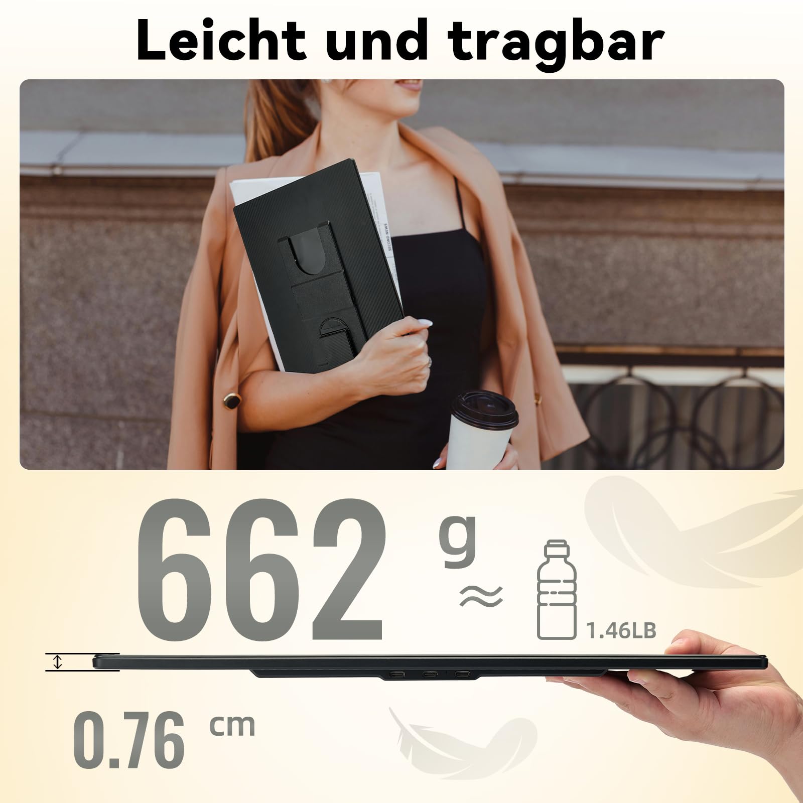 Portable Monitor 2,5K 16" QHD 1920x1600P HDR IPS Tragbarer Mobiler Monitor USB-C HDMI Plug & Play Portabler Zweiter Bildschirm Externer Display Screen für Laptop PC Smartphone MacBook Xbox NUC