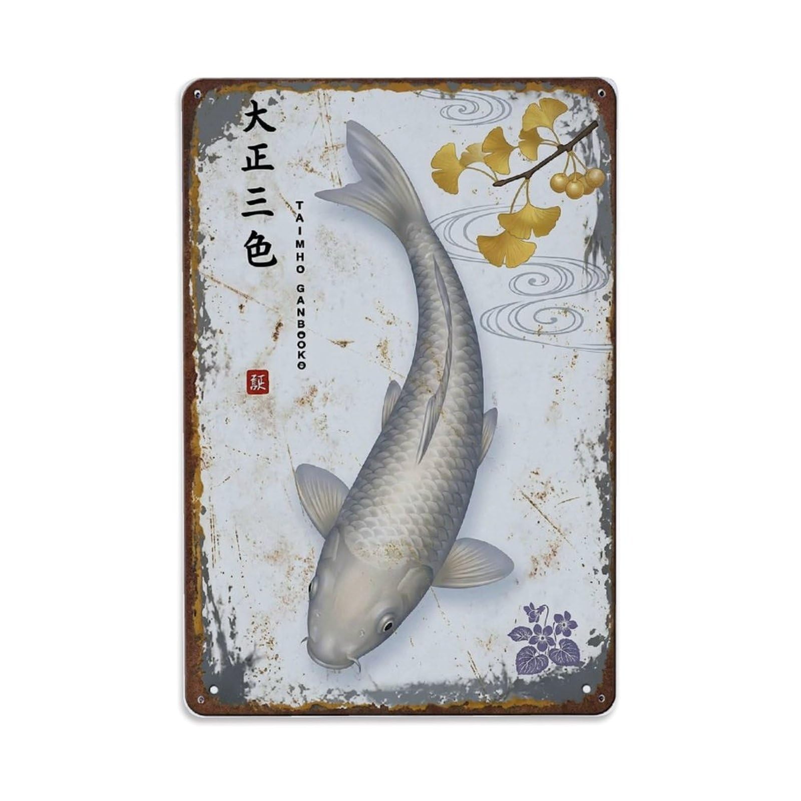 Zen Garden Koi Metal Tin Sign Plaque Wall Decor for Cafe, Club Bar, Office, Home Garden Metal Poster 8x12Inch