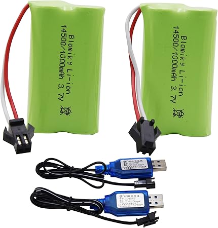 Blomiky 3.7V 1000mAh 2 Pack Lithium-ion Rechargeable Battery with SM2P Plug and USB Cable for Remote Control Trucks / 813A Battery 2