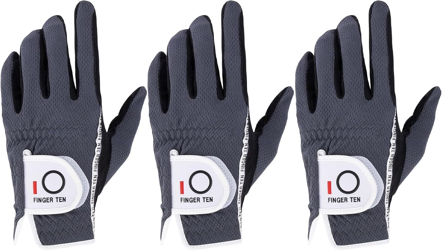 FINGER TEN Golf Glove Men Left Hand Right Rain Grip Value 3 Pack, Mens Golf Gloves Weathersof All Weather Hot Wet Fit Size Small Medium ML Large XL