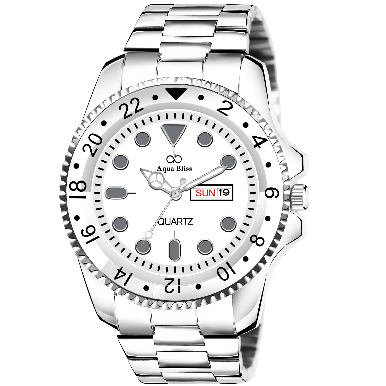 AQUA BLISS - Silver Stainless Steel Day & Date Display Analog Mens Watch (White) (B0C14LJNCT) Amazon Price History, Amazon Price Tracker
