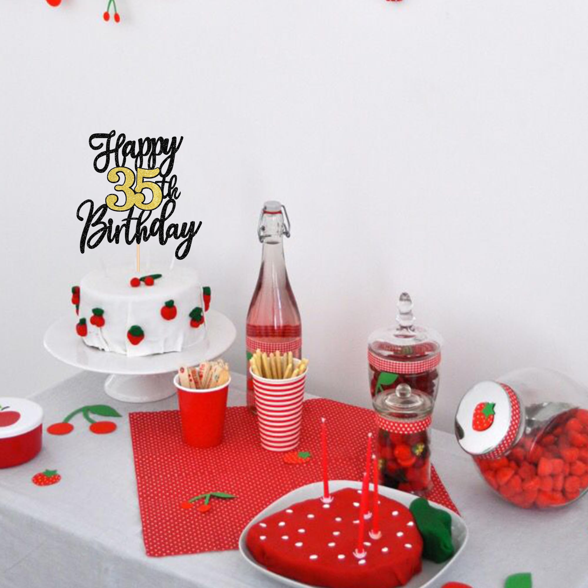 1 PCS Happy 35th Birthday Cake Topper Black Gold Glitter Cheers to 35 Years Birthday Cake Pick 35 Fabulous Cake Decoration for Happy 35th Birthday Anniversary Party Decorations Supplies 4