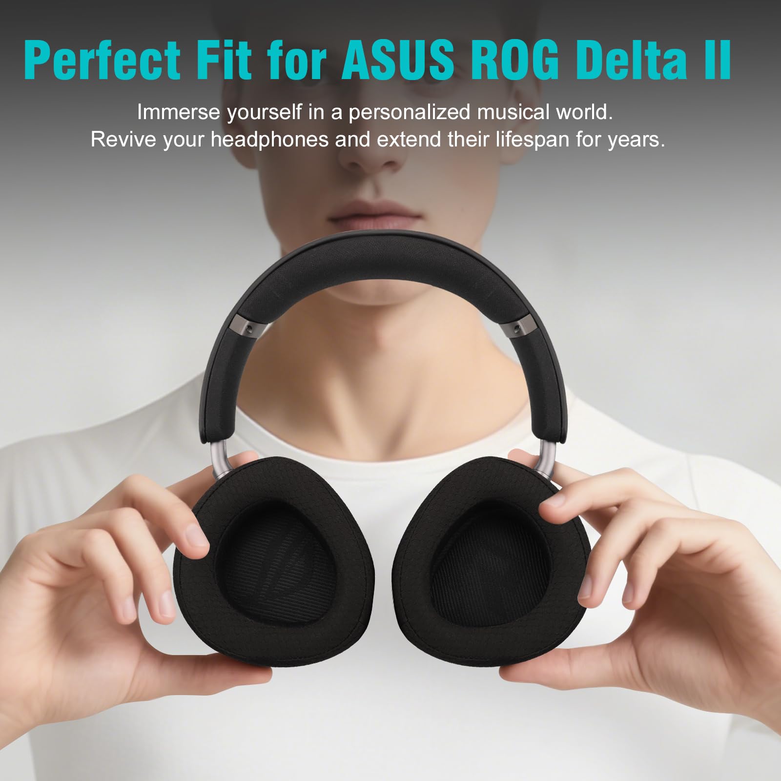 Almohadillas para auriculares de repuesto suave, almohadillas de malla transpirable con espuma viscoelástica, color negro