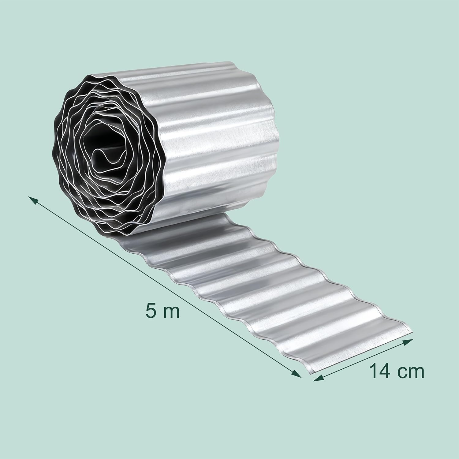 Relaxdays Lawn Edging 5m x 14cm Galvanised Metal Roll Flexible Flower Bed Edging Border for Flower Bed & Lawn Silver