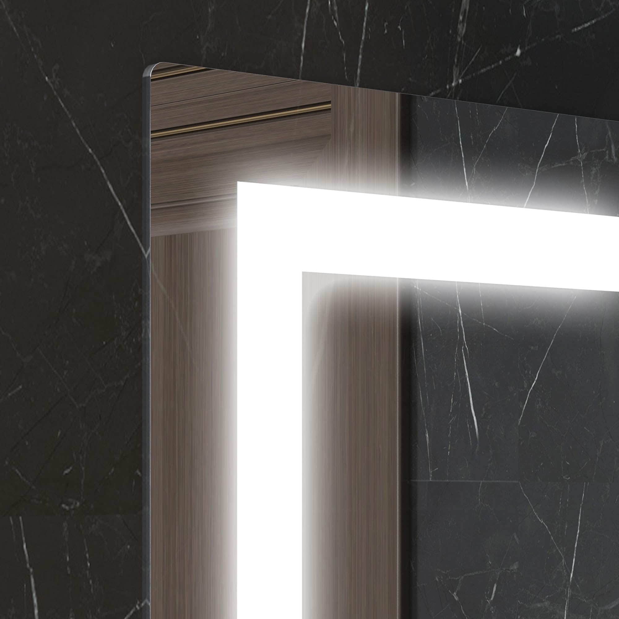 kleankin Specchio per Bagno a Luci LED a 3 Colori Regolabili con Mensola in Vetro, Specchio Illuminato con Funzione a Memoria in Alluminio e Vetro Temperato, 50x12x70 cm, IP44, Argento