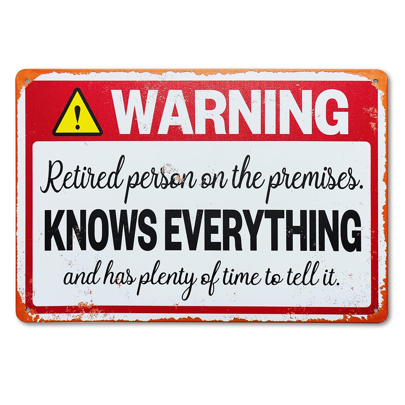 peiyeety Metal Tin Sign Vintage Retired Person On The Premises Warning Art, Funny Themed Home Accent, Durable Retro Plaque for Garage, Yard, Home,8x12 Inch