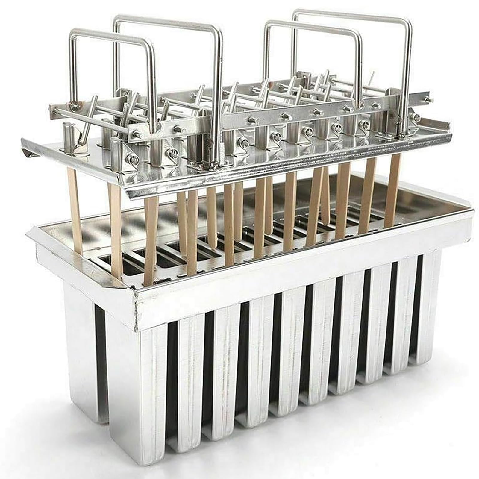 TsoLay Moldes Comerciales para Paletas, 20 Moldes De Acero Inoxidable para Helados, Soporte para Palitos De Helado, Reutilizables, para Preparar Deliciosos Helados Y Yogurt Casero