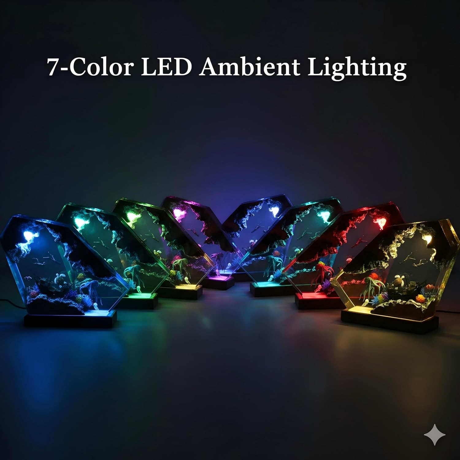 Handmade Ocean Resin Night Light 7-Color LED Lamp with Remote, Epoxy Resin Wood Lamp for Bedroom Decor & Desk, Romantic Valentine’s Day Gift for Her, Men's Office Decor (Octopus, Small)