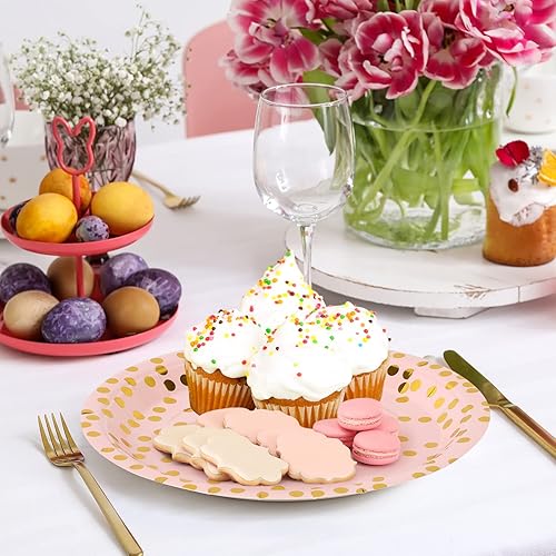 Miniatura 20 de Platos de papel negro y oro rosa, paquete de 100, platos llanos de 50 x 9 pulgadas y servilletas de 50 x 6.5 pulgadas, platos de papel negro y negro