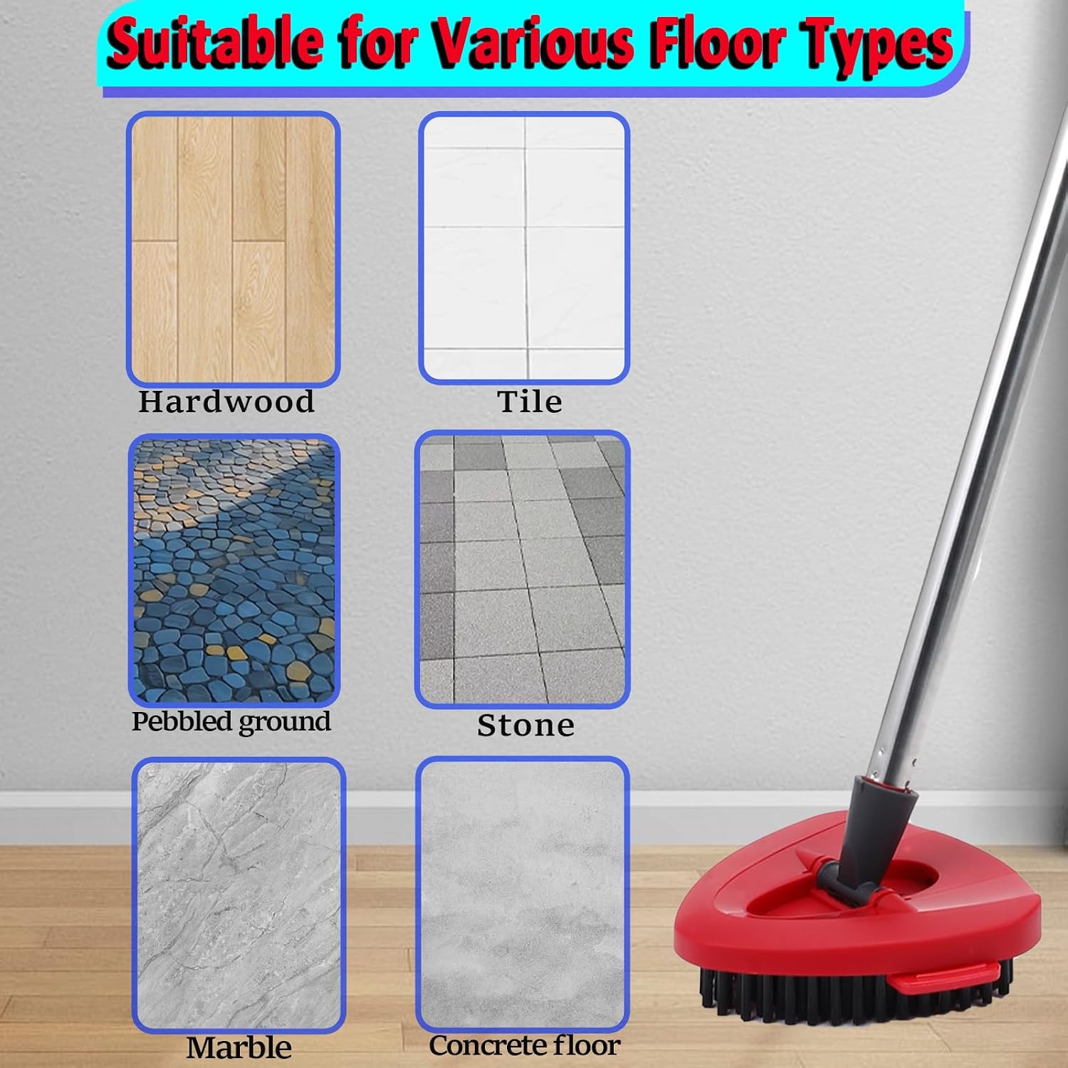 Spin Mop Scrub Brush Head Compatible with O Cedar EasyWring 1-Tank Spin Mop System, 2 Microfiber Scrubber Mop Head Refills & 1 Mop Base, Hard Bristle Cleaning Brush for Bathroom, Kitchen, Tub and Tile