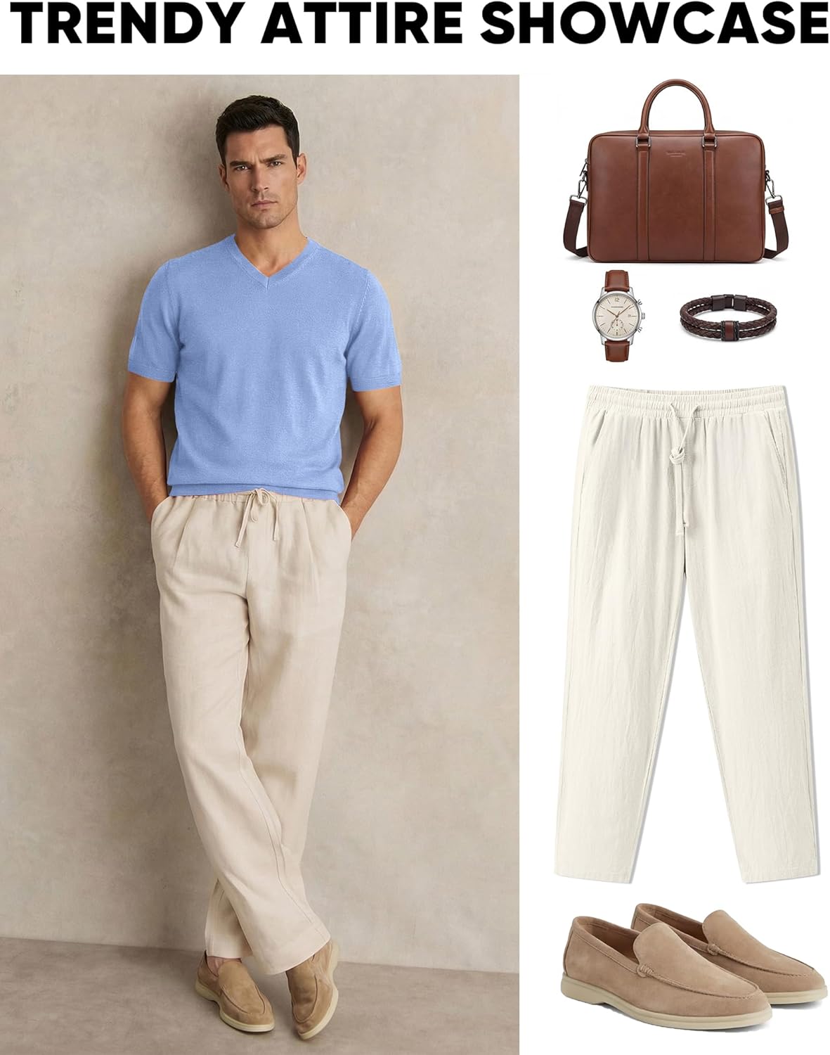 JMIERR Men's Wool Blend Short Sleeve V-Neck Sweater Soft Textured Knit Pullover for Business Casual Wear - Image 7