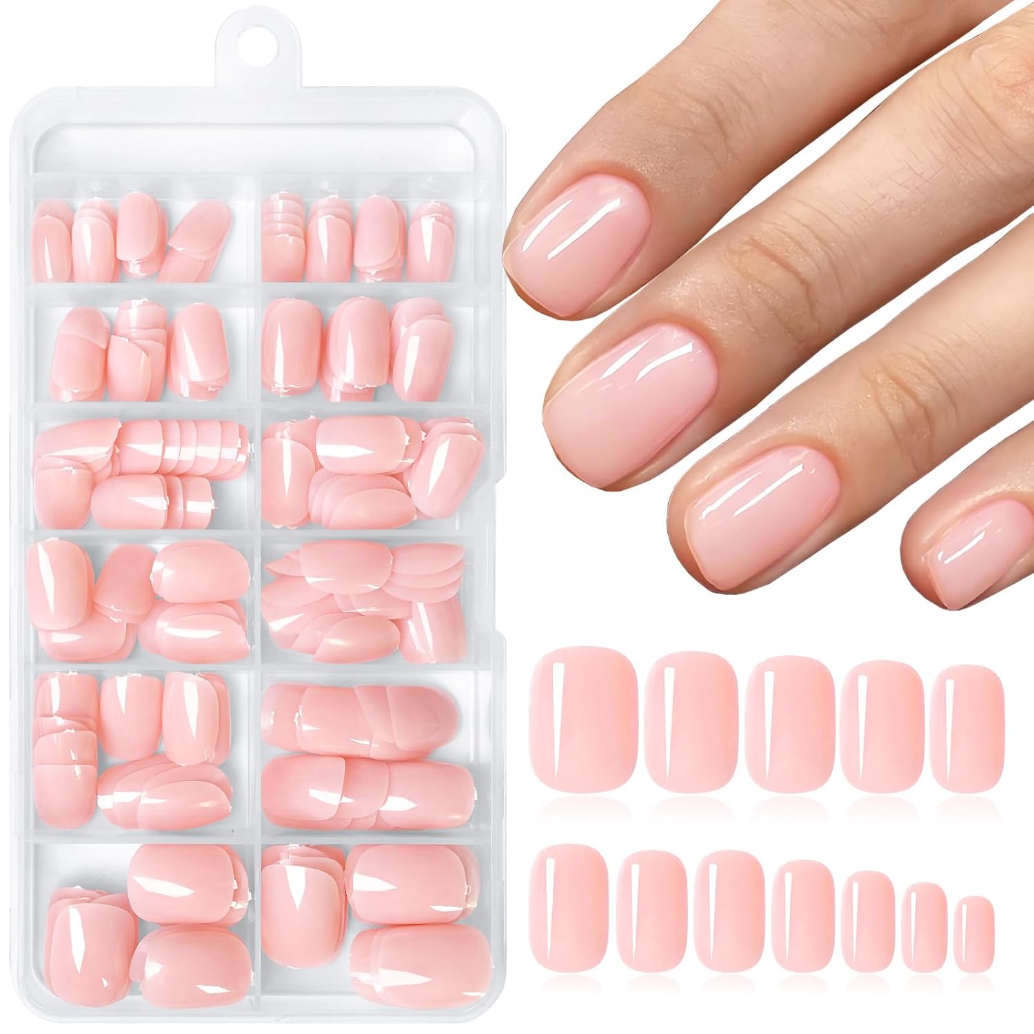 240PC Nude Pink Square Press on Nails Short Fake Nail, Short Press on Nails Square Nude Glue on Nails Full Cover Artificial Fingernail Girls Kids Acrylic Nails Press Nail with Glue Adhesive Tabs