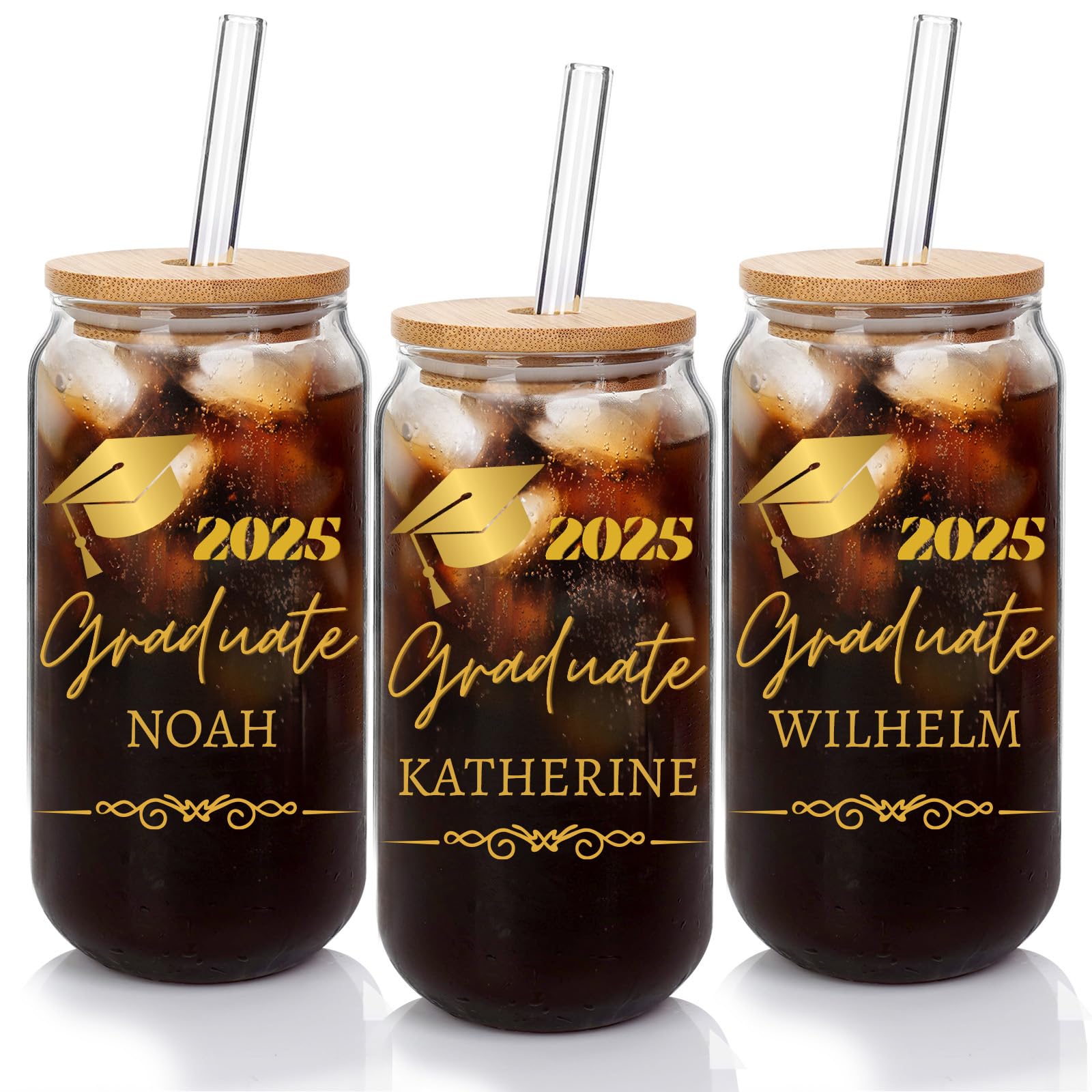 Mason Life Personalised Tumbler with Straw and Lid-18OZ Glass Tumbler with Name for Graduation-Personalised Graduation Gifts for Daughter Son — image 1
