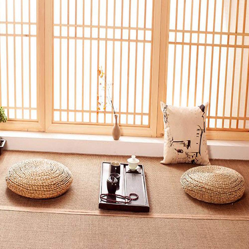 Almohada de Suelo de Ratán, Cojín de Paja Redondo, Alfombra de Suelo de Tatami Tejida a Mano, Tatami Tejido a Mano para Meditación, Zen, Práctica de Yoga o Buda (Brown-50cm)