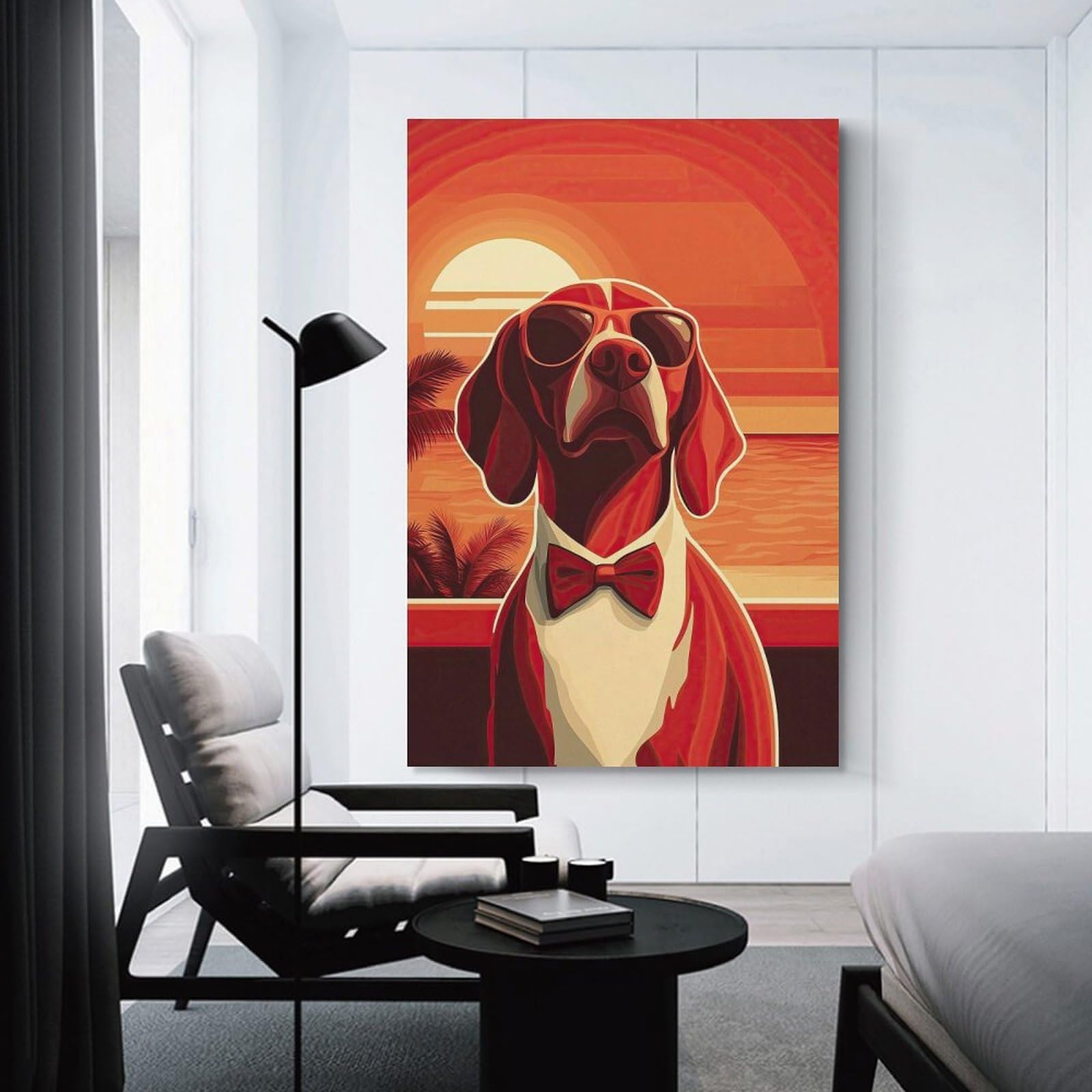 Junmoney Cool Dog Sunset Canvas Art Print, 20x30inch(50x75cm), for Bedrooms, Workspaces And Everyday Interiors, A Flexible Wall Accent for Shared Spaces