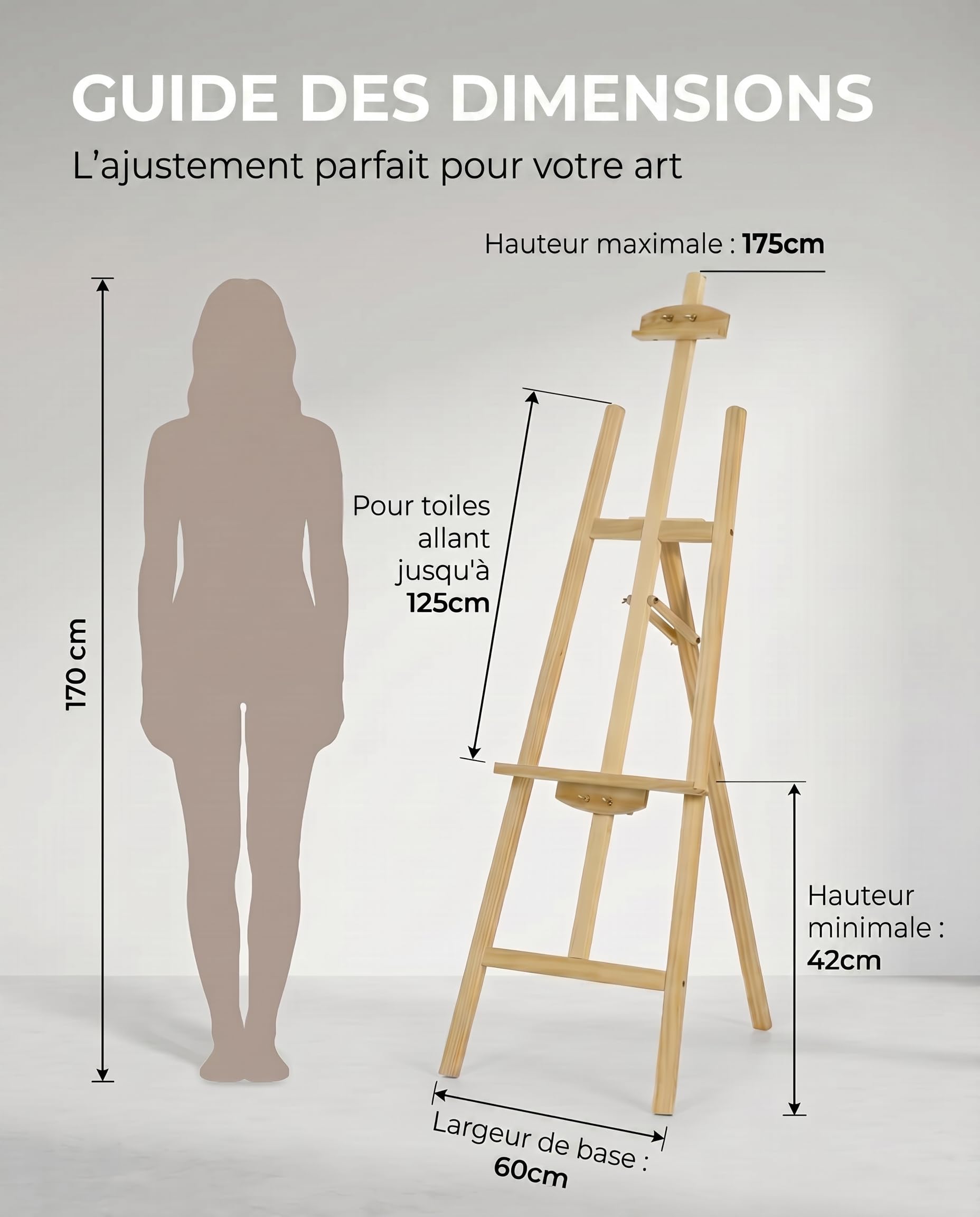 Chevalet Peinture, Pliable en Bois de Pin, 175 cm