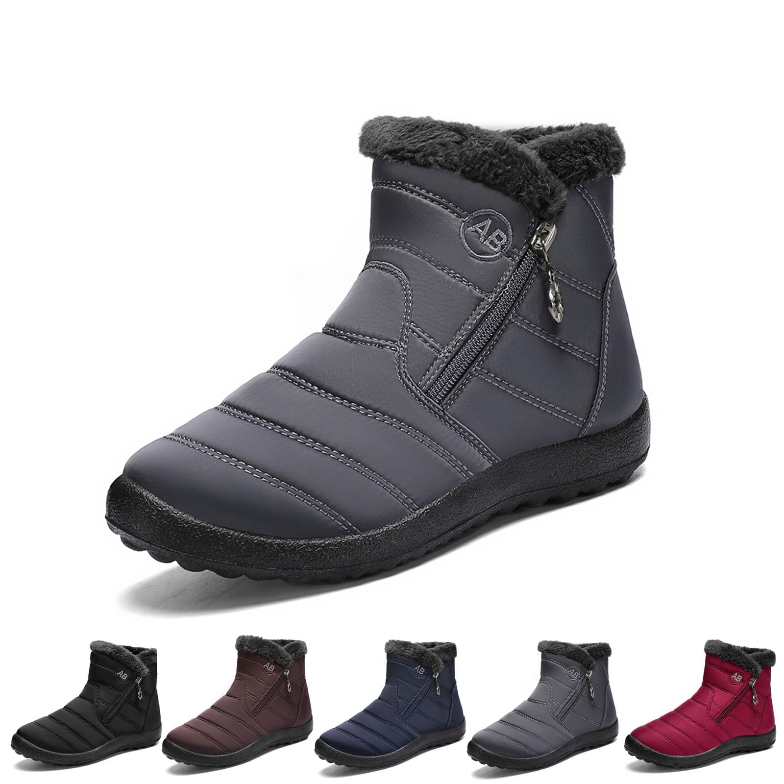Womens Cozy Winter Waterproof Anti-Slip Orthopedic Boots Fur Lined Ankle Boots Side Zipper Outdoor Winter Shoes
