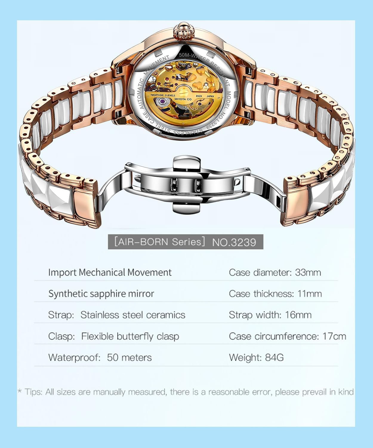 OLEVS Automatic Watch for Women Luxury Diamond Rose Gold Ladies Self Winding Mechanical Ceramic Wrist Watch Love Heart Date - Image 6