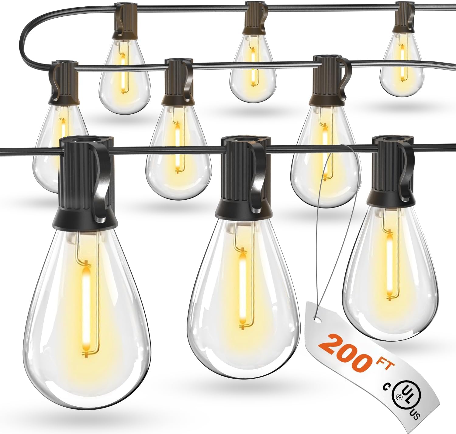 Luckystyle 200FT LED Outdoor String Lights with 60+2 Edison Shatterproof Waterproof Bulbs, 2700K Commercial Grade Patio Lights, Heavy Duty Outside Hanging Outdoor Lights for Garden Porch Deck Decor Luckystyle 200FT LED Outdoor String Lights with 60+2 Edison Shatterproof Waterproof Bulbs, 2700K Commercial Grade Patio Lights, Heavy Duty Outside Hanging Outdoor Lights for Garden Porch Deck Decor