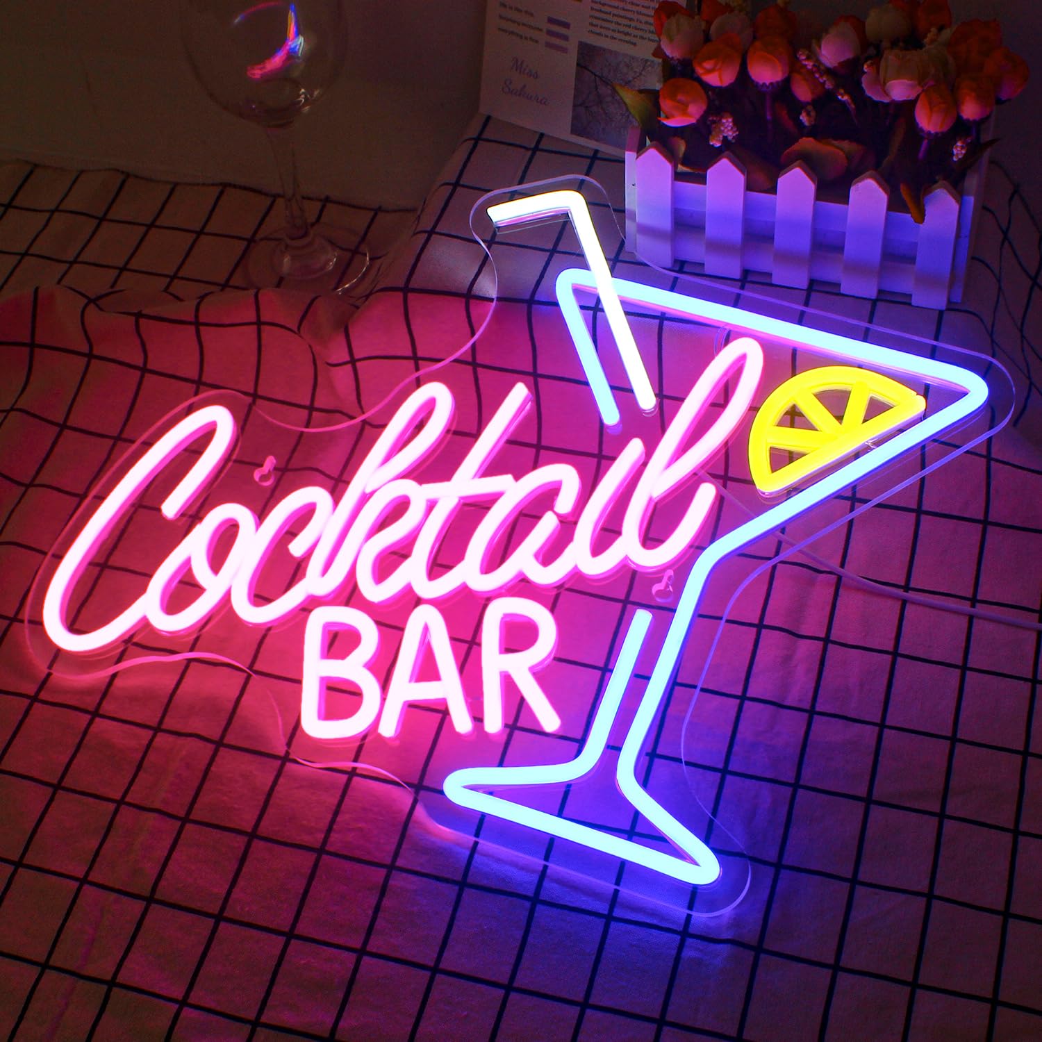 Horseneon Insegna al neon per bar di cocktail, insegna al neon LED per parete, insegna LED blu e rosa per bar di birra, grotta, club, pub, casa, ristorante, bar, decorazione