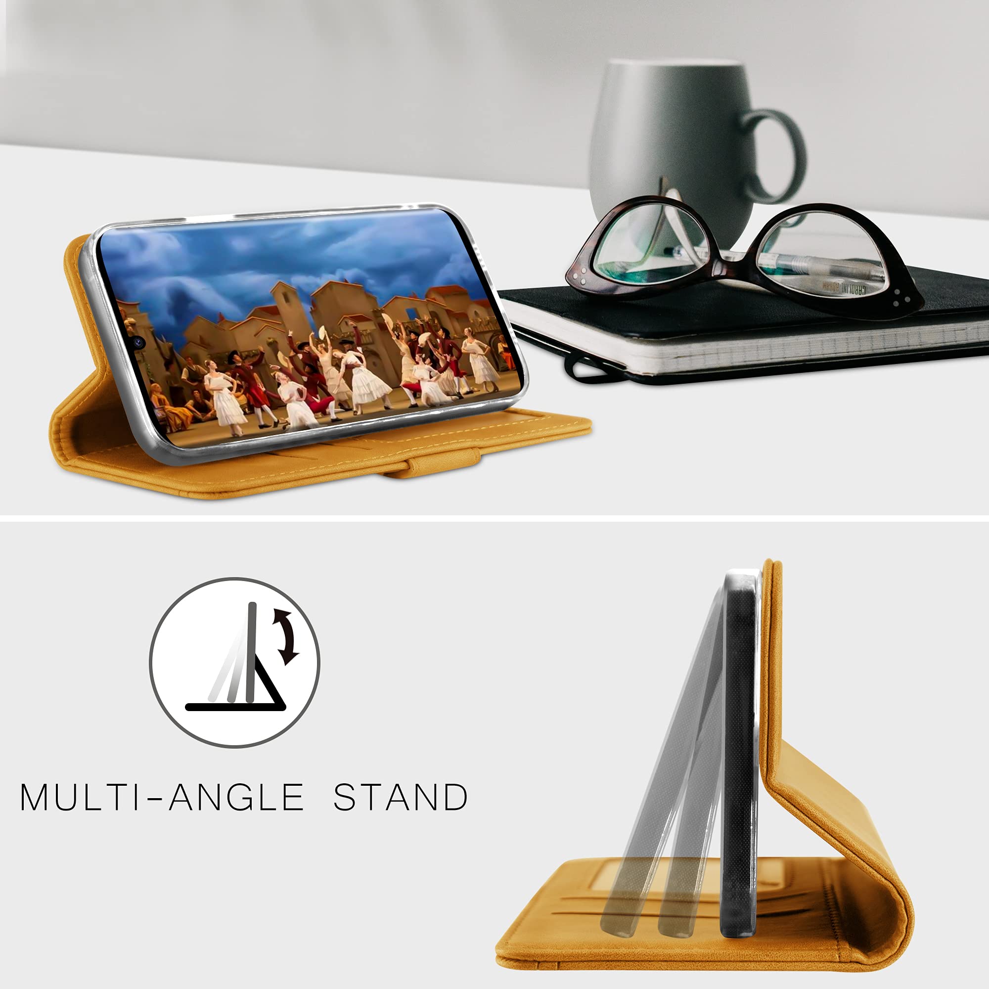 YATWIN Cover Flip Portafoglio In Pelle Per Huawei P30 Pro - Interno TPU Antiurto, Supporto E Chiusura Magnetica - Azzurro - 2