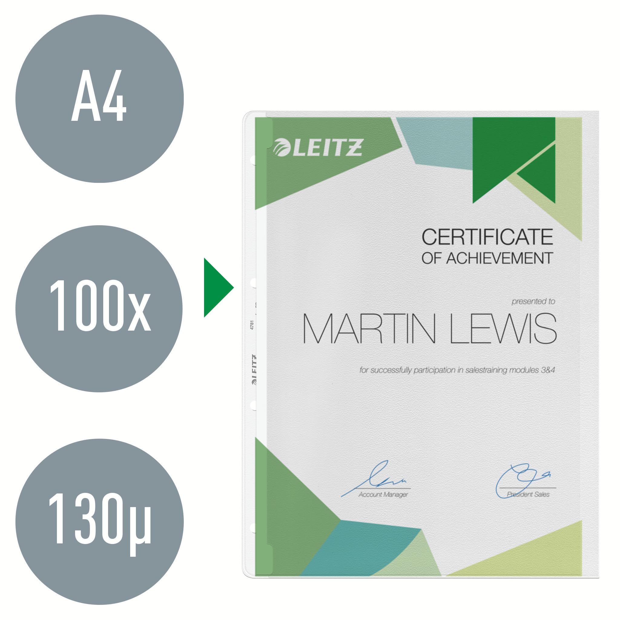 Leitz Prospekthülle, A4, PP, genarbt, dokumentenecht, farblos (100 Stück)