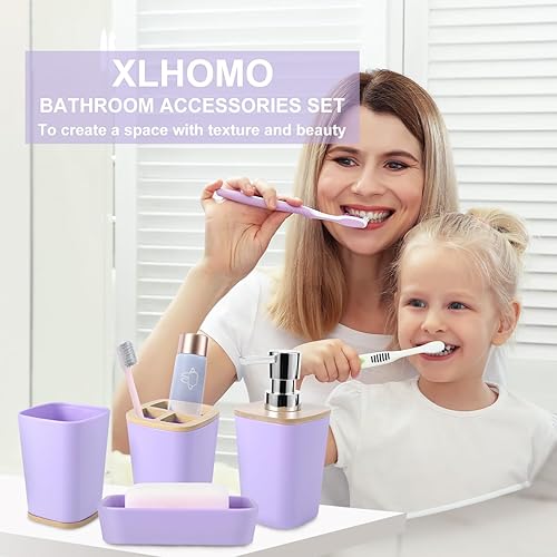 Miniatura 2 de Juego de accesorios de baño morados, juego de accesorios de baño morados de 9 piezas con basura, soporte para cepillos de dientes, taza para cepillo