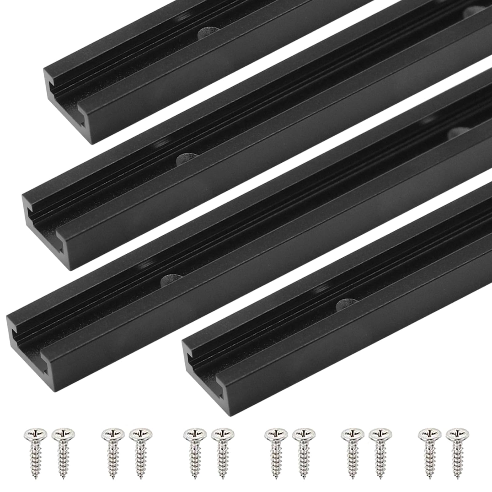 iMetrx T Tracks Woodworking Aluminum 12 inch 305 mm Black 4 Pcs Double Cut Profile Universal with Predrilled Mounting Holes and Screws for Universal T-Track Accessories