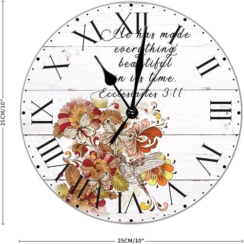 Miniatura 205 de ArogGeld He Made Everything Beautiful - Reloj de pared de PVC con flores rosadas, colibrí, reloj de pared grande con cita y números romanos, reloj