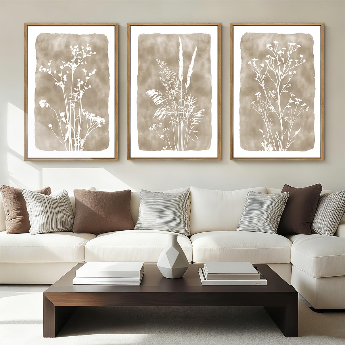 Beige Floral Canvas Wall Art with Frame