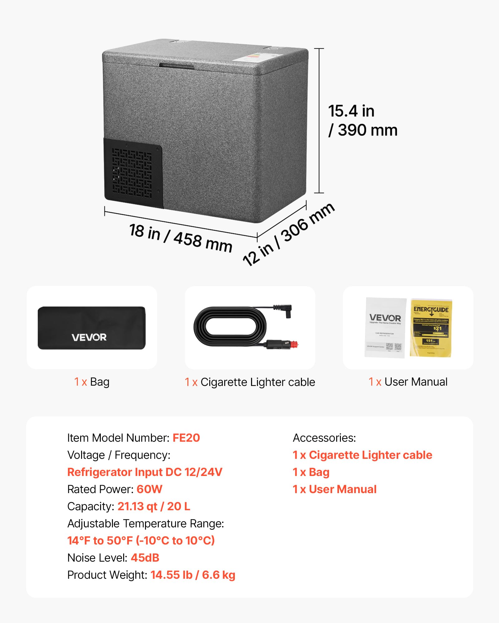 VEVOR Frigorifero Portatile da Auto, Frigorifero per Auto Capienza 20 L in EPP, Congelatore Elettrico da Auto Controllo APP -10°C a 10°C, per Camion Furgoni Camper SUV Barche Viaggio Campeggio