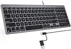 OMOTON Teclado com fio compatível com Mac, com interface dupla (USB e tipo-C), teclado numérico compatível com MacBook Pro/Air, iMac, Mac mini/Pro, cinza