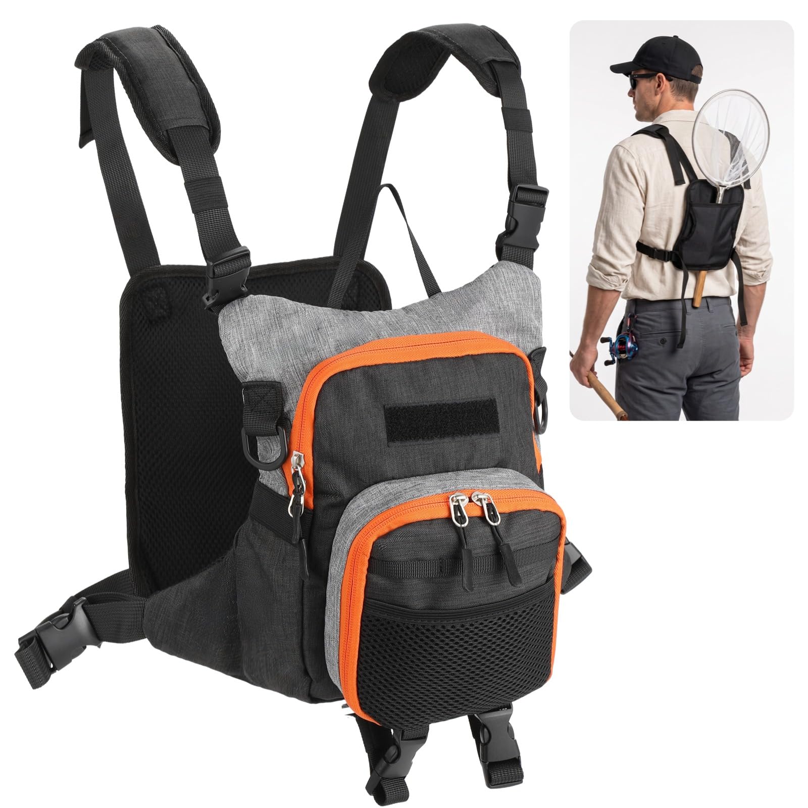 Fly Fishing Chest Pack, Fishing Tackle Storage Bag with Work Station, Adjustable Harness Vest Pack, Waterproof Breathable Oxford Cloth Organizer, Quick Release Buckles