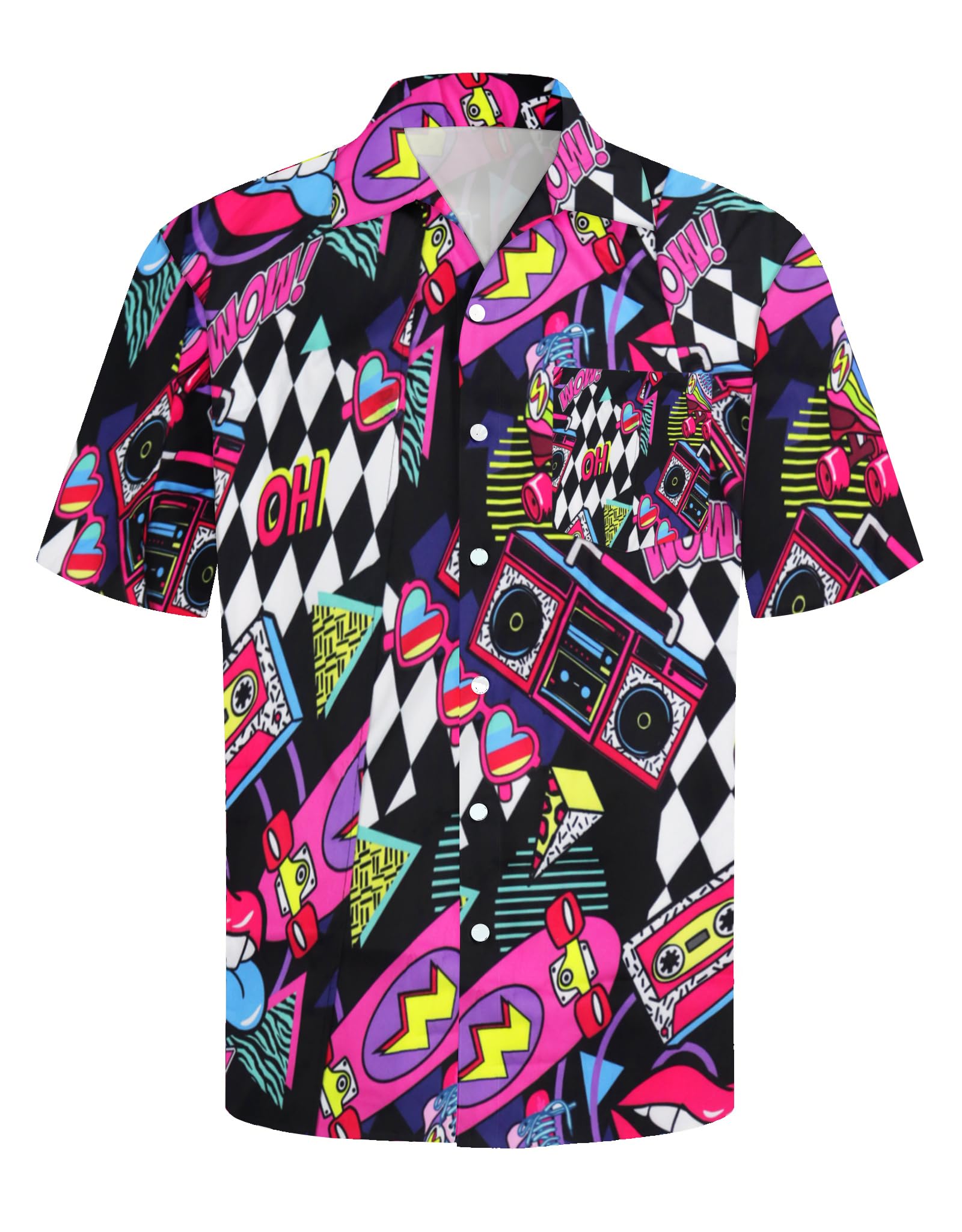tiorhooe Chemise hawaïenne rétro des années 80 pour homme - Manches courtes - Boutonnière