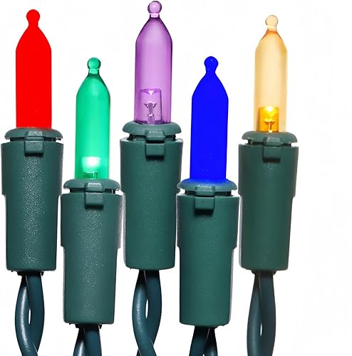100 luces LED de Navidad multicolor, certificación UL y grado comercial, 35 pies, luces de alambre verde, para fiestas en interiores y exteriores,
