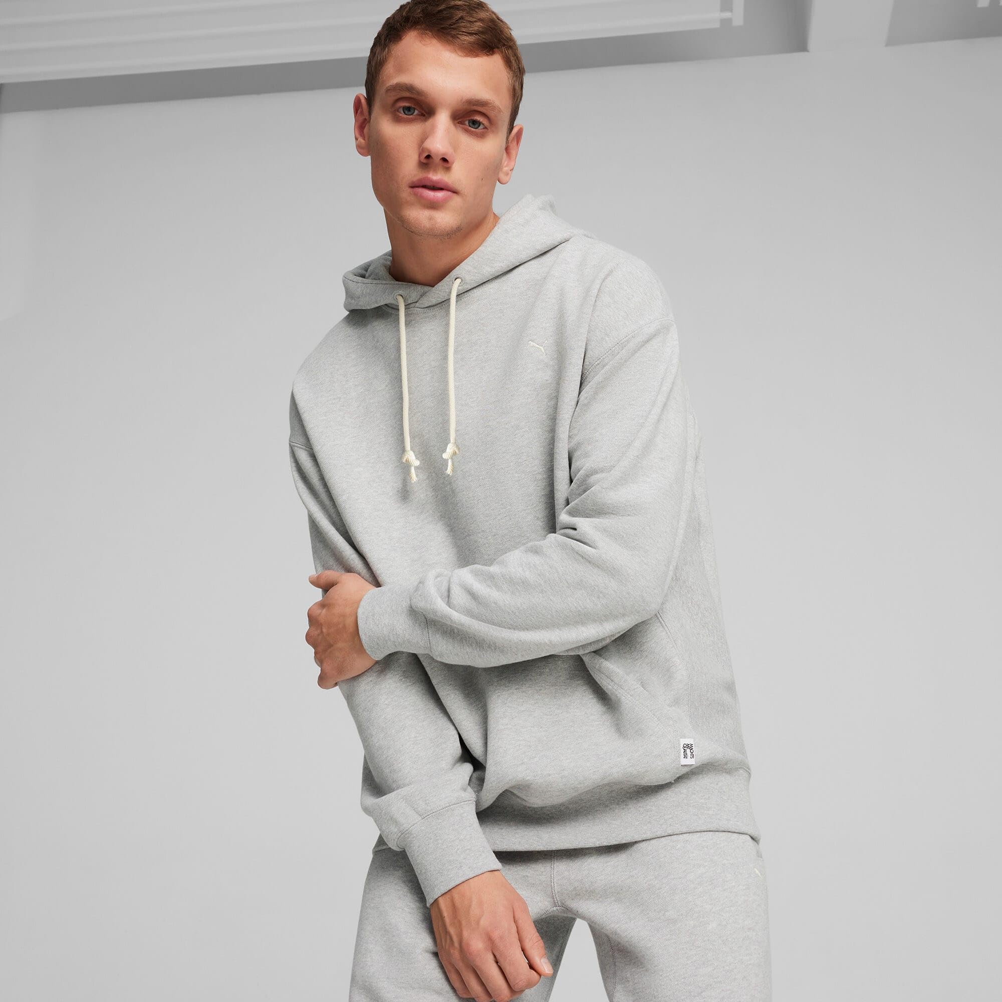 PUMA MMQ - Sudadera con capucha para hombre, talla XL, color gris claro jaspeado, XL, Gris Claro Jaspeado, XL