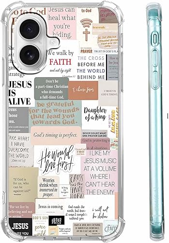 Miniatura 53 de Cubierta de Teléfono con Versículos de la Biblia y Citas Cristianas de Jesús en Collage, Funda Protectora Suave de TPU de Moda para iPhone 16 Pro,