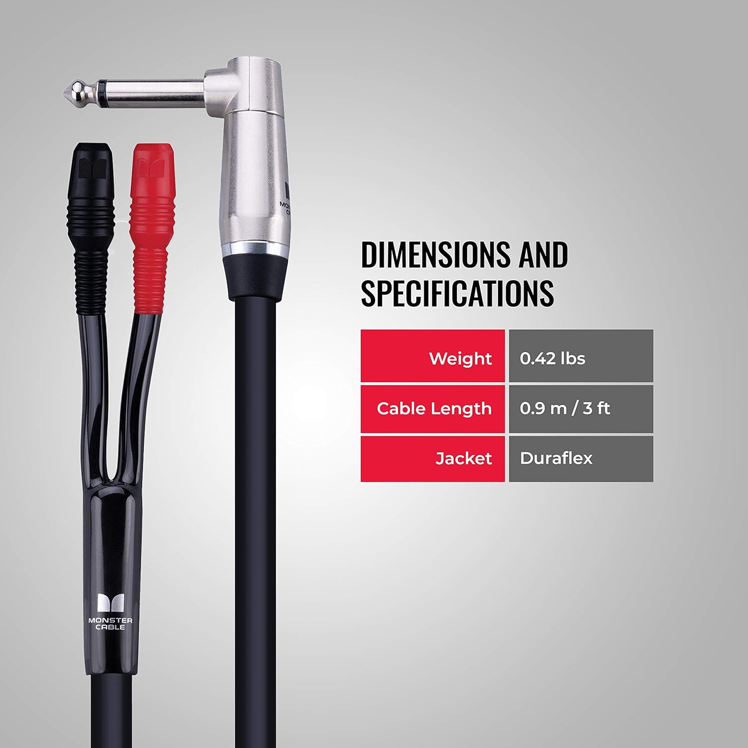 Monster Prolink Performer 600 Combo Amp Speaker Cable: 3 ft, Combo Amp 1/4" to Faston Speaker Cable