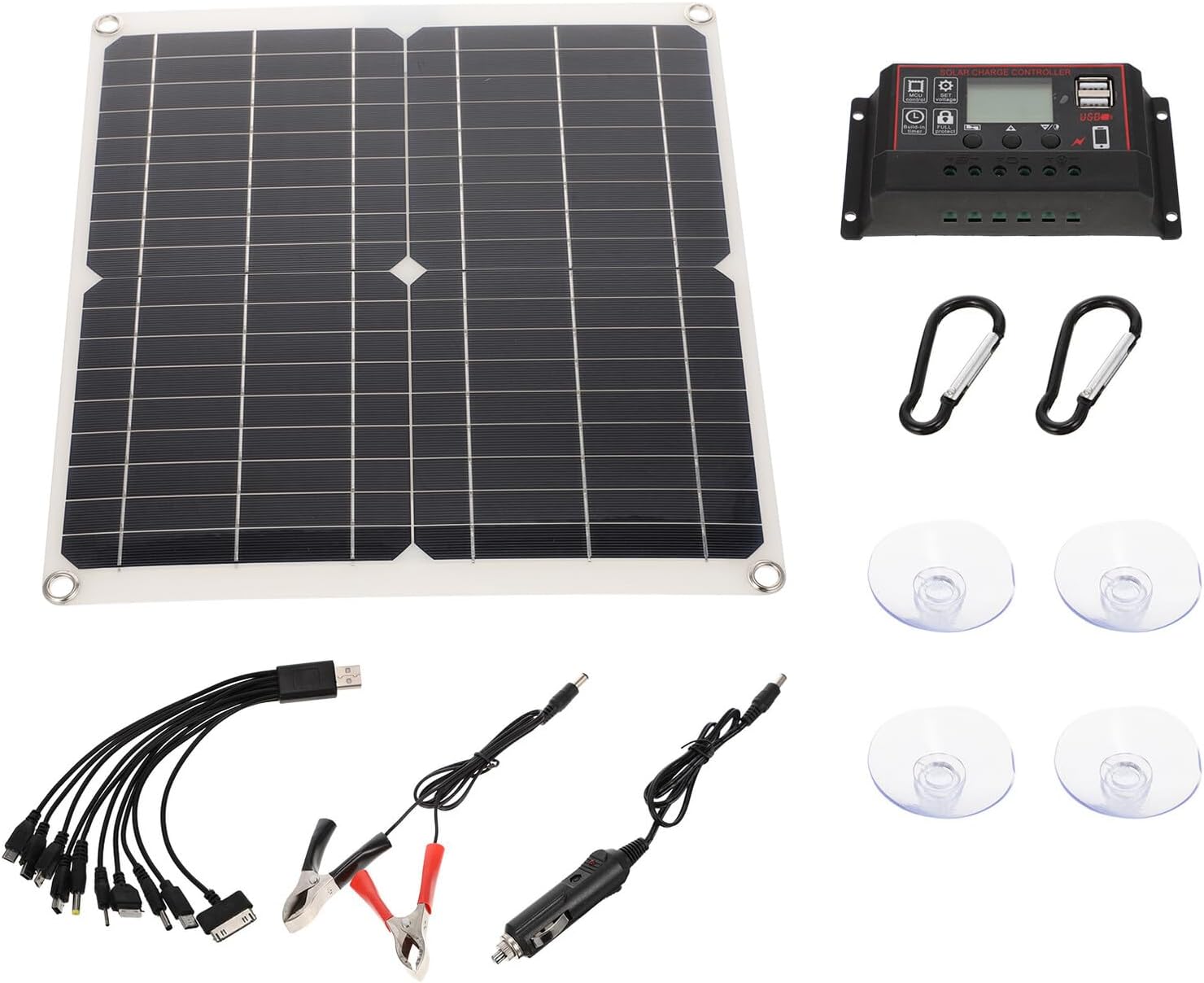 Zerodeko 25w Portable Monocrystalline Solar Panel Charger with 30a Controller, Outdoor Emergency Solar Charging Equipment for Camping and Travel