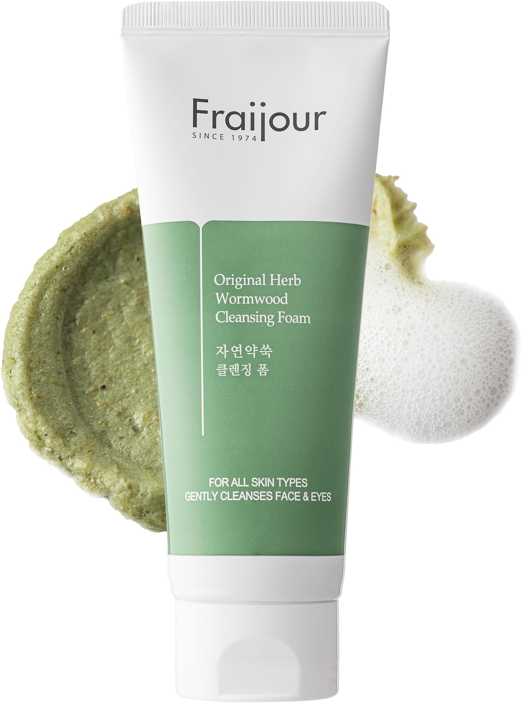 Herb Wormwood Cleansing Foam – Korean Micro-Foam Face Wash, Deep Pore Cleanser for Dull, Oily & Acne-Prone Skin, Papaya & Witch Hazel, Gentle Exfoliation, Non-Stripping, 5.07 fl.oz.