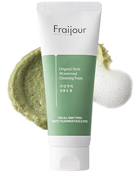 Fraijour Herb Wormwood Cleansing Foam Korean Micro-Foam Face Wash, Deep Pore Cleanser for Dull, Oily & Acne-Prone Skin, Papaya & Witch Hazel, Gentle Exfoliation, Non-Stripping, 5.07 fl.oz.