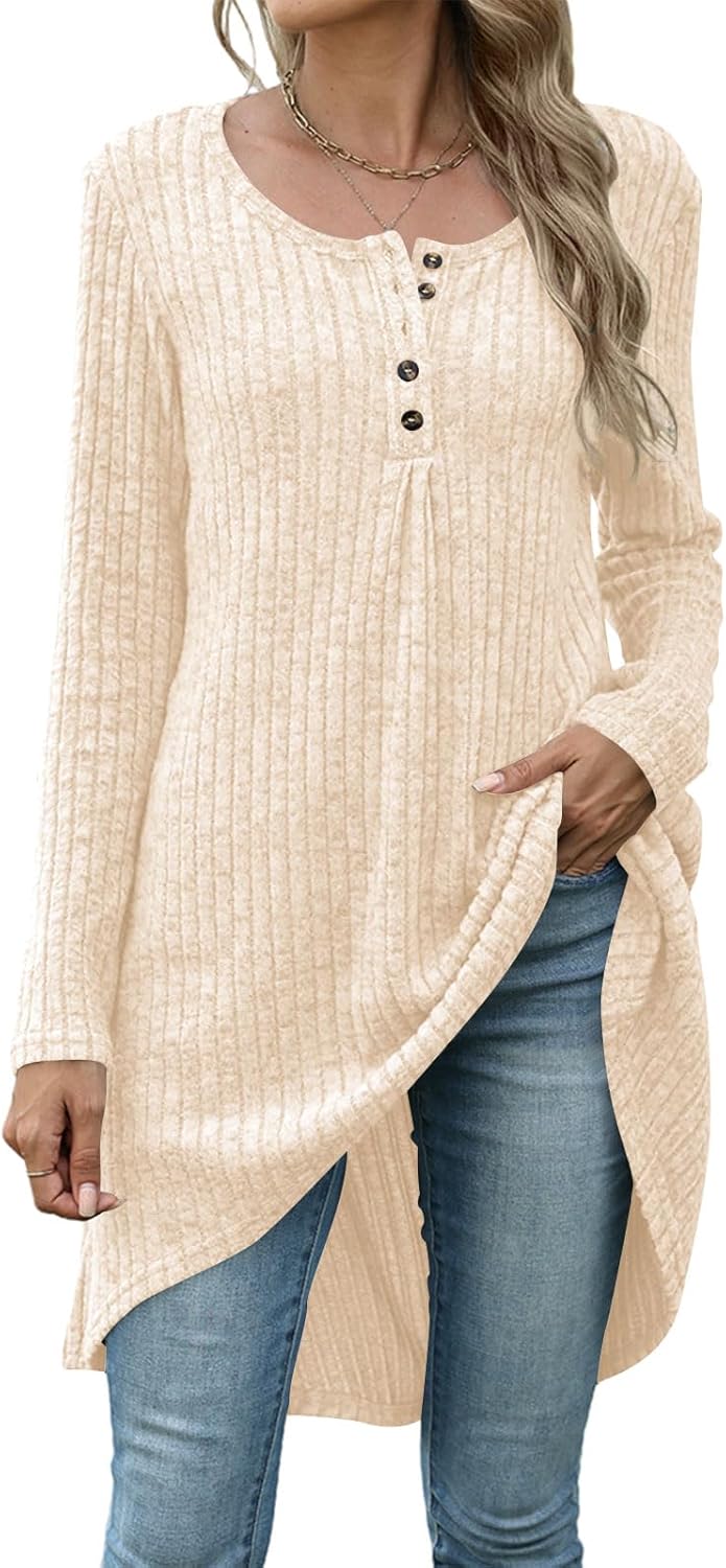 Naggoo Long Tunic Tops for Women for Leggings Long Sleeve Henley Shirts High Low Fall Sweaters M-3XL - Image 4