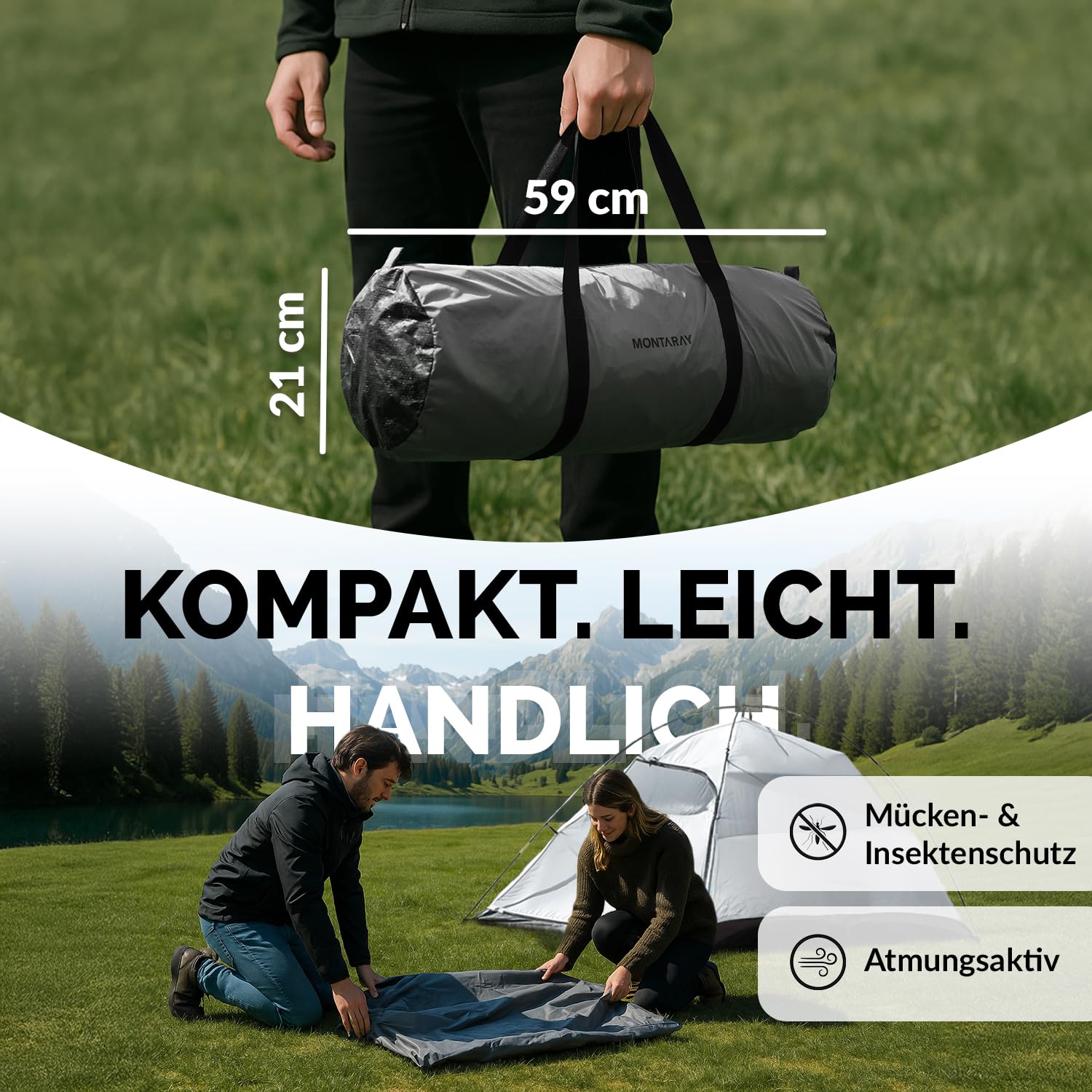 Zelt 2 oder 4 Personen Doppelwandiges Campingzelt mit Mückenschutz schneller Aufbau, wasserdicht, winddicht & atmungsaktiv, leicht, faltbar inkl. Tragetasche ideal für Camping & Festival Grau