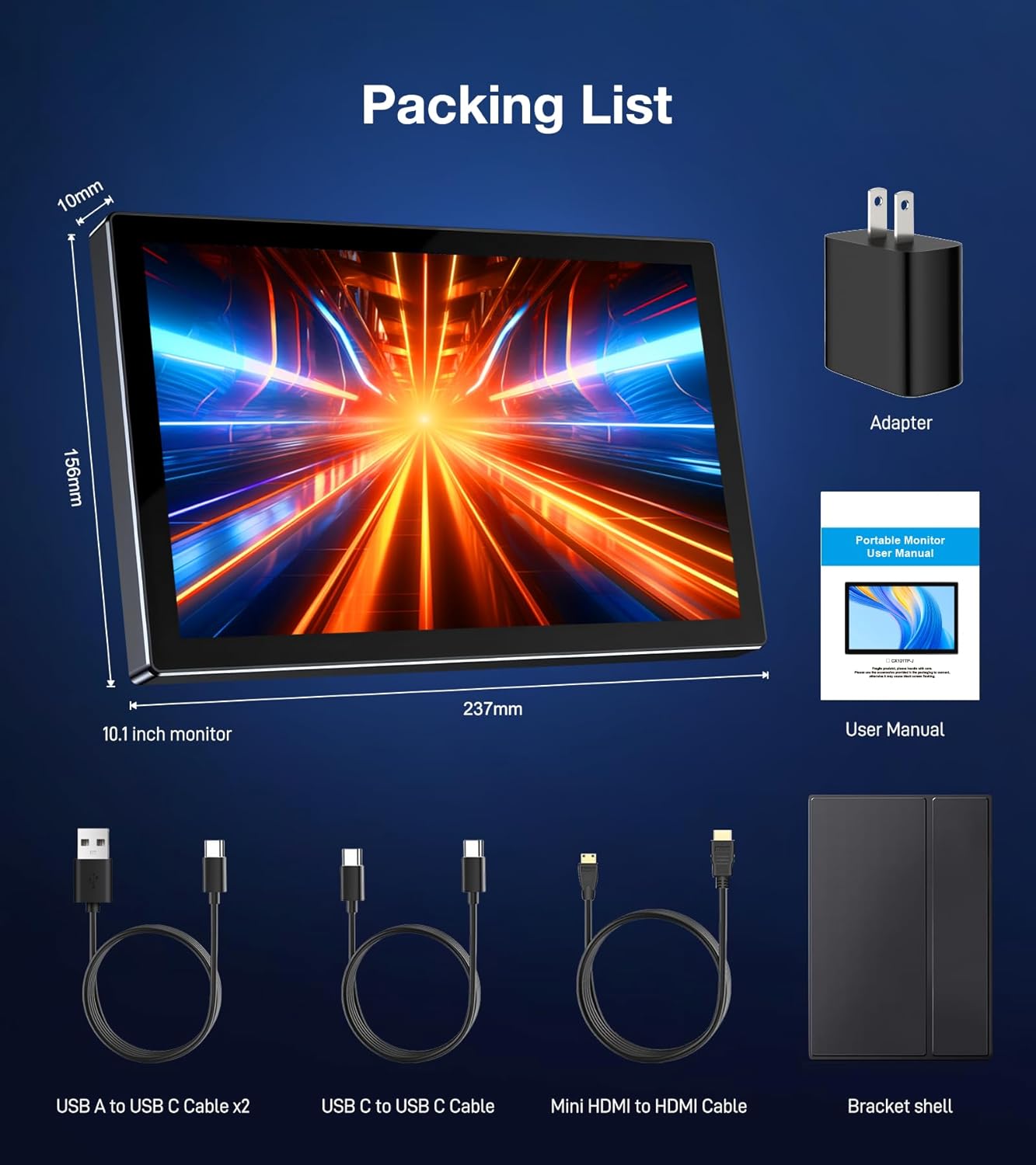 10.1 Inch FHD 1920x1200 Portable Monitor with IPS Screen Full-Featured USB-C Connection Ultra-Thin Design Compatible with Laptop, PC, Mac, Phone, PS5 with Premium Smart Case 16:10 Travel
